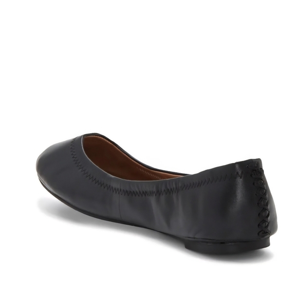 BNWOT Lucky Brand Sz 7 Black Leather Emmie Flats Balletcore Preppy Minimalist - Picture 2 of 11